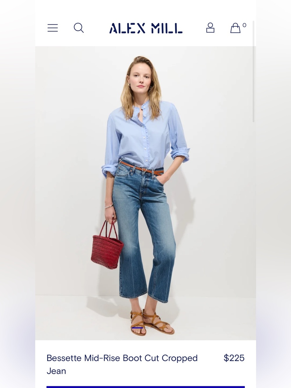NWT Alex Mill Bessette mid rise boot cut cropped jeans